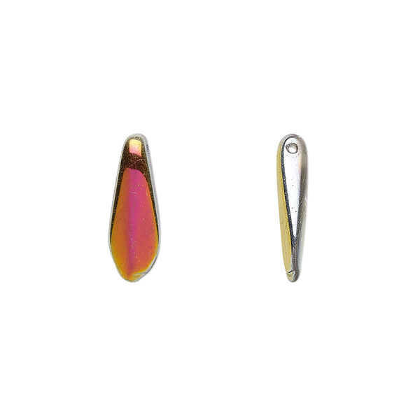 Bead, Czech pressed glass, clear vitrail, 15.5x5mm top-drilled dagger. Sold per 15-1/2" to 16" strand, approximately 135-150 beads. image number 0