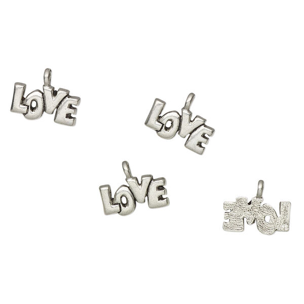 Charm, antiqued pewter (tin-based alloy), 12x7mm love. Sold per pkg of 4. image number 0