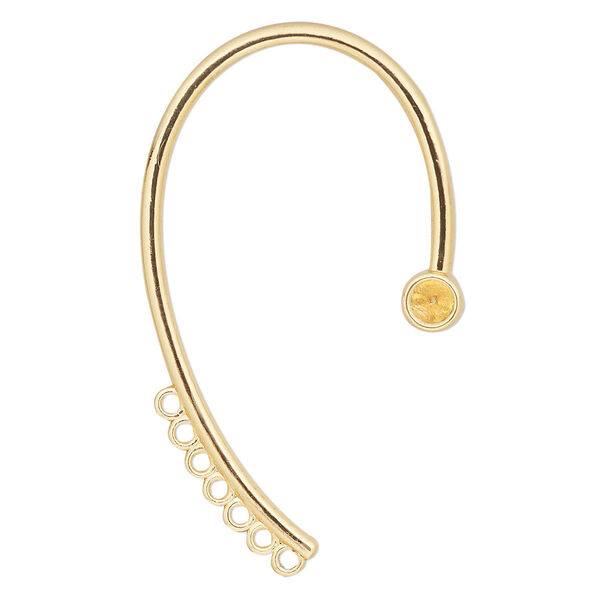 Earring, gold-finished brass, 54x31mm ear wrap with SS19 chaton setting and 7 loops. Sold per pair. image number 0