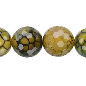 Fire crackle agate 1pkg1, faceted round bead 8 inch 16mm