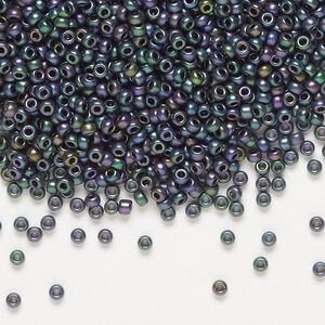 Seed bead, Miyuki, glass, pkg/25g, #11 rocaille, opaque matte metallic iris eggplant (RR-2073).