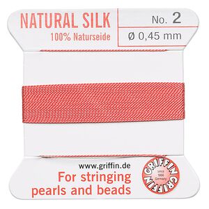 Thread, Griffin, silk, coral, size #2. Sold per 2-meter card (approximately 78 inches).