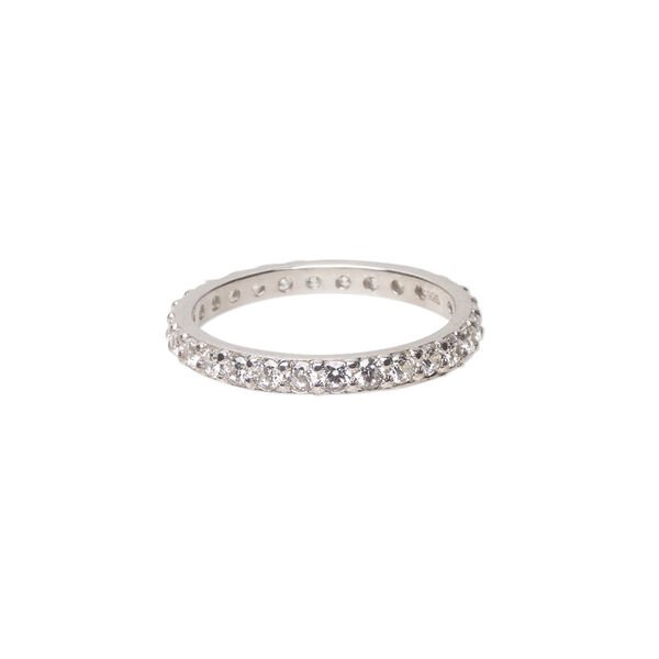 Ring, cubic zirconia and rhodium-plated sterling silver, clear, 3mm wide eternity band, size 7. Sold individually. image number 0