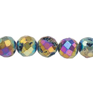 Druzy agate 1pkg1, electroplated faceted round bead 8 inch 10mm