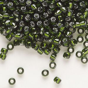 Seed bead, Dyna-Mites™, glass, transparent silver-lined olive green, #6 round. Sold per 1/2 kilogram pkg.