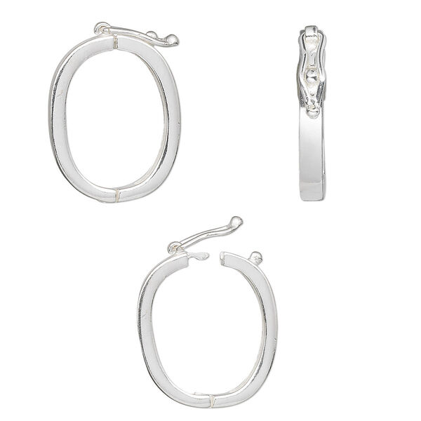 Clasp, JBB Findings, twister style with safety, sterling silver, 24x17mm hinged oval. Sold individually. image number 0