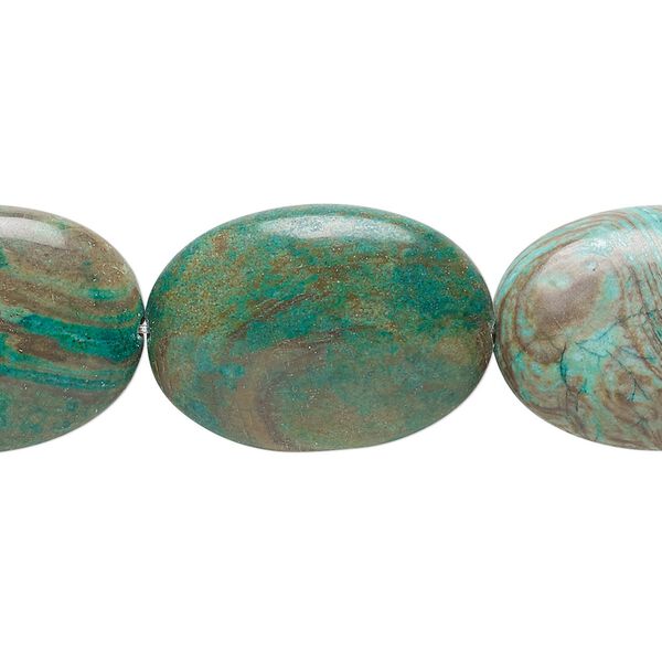 Bead, blue sky jasper (dyed / stabilized), 25x18mm flat oval, C grade, Mohs hardness 6-1/2 to 7. Sold per 15-1/2" to 16" strand. image number 0
