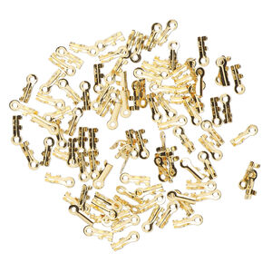 Cord end fold-over 1pkg100 gold-plated, 7x2mm tube / 1.5mm inside diameter, brass