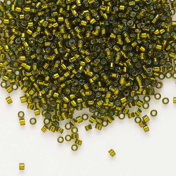 Seed bead, Delica®, glass, pkg/7.5g, #11 round, transparent silver-lined golden olive (DB-0604). image number 0