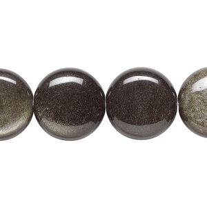 Golden sheen obsidian 1pkg1, flat round bead natural 15.5-16 inch 16mm