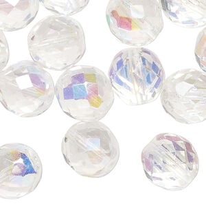 Bead, Czech fire-polished glass 1pkg600, clear AB. 12mm faceted round.