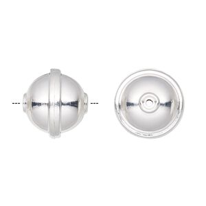 Bead, silver-plated carbon steel, 15mm rimmed round. Sold per pkg of 20.