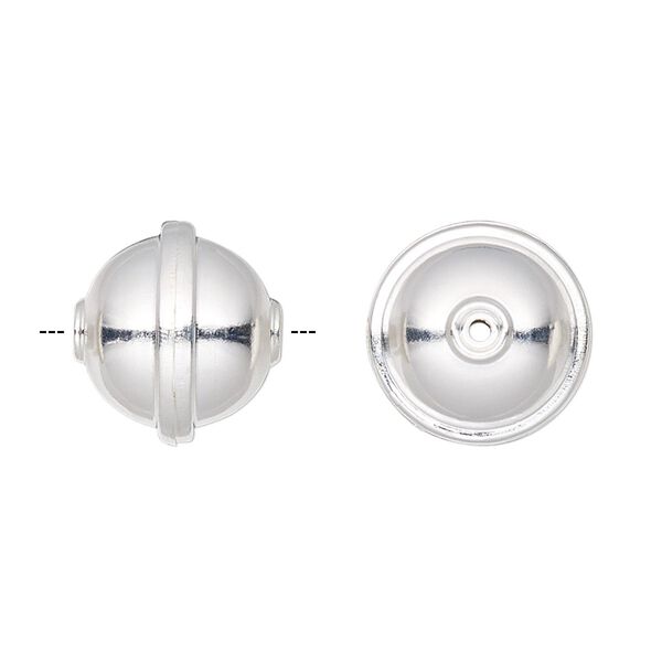 Bead, silver-plated carbon steel, 15mm rimmed round. Sold per pkg of 20. image number 0