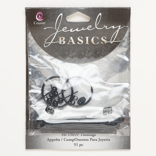 Finding assortment, steel, pkg/51, black finish, assorted shapes. image number 0