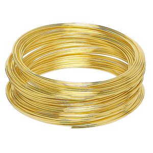 Memory wire, gold-finished stainless steel, 1-3/4 inch bracelet, 0.6-0.75mm thick. Sold per 1-ounce pkg, approximately 60 loops.