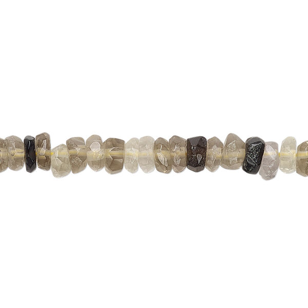 Smoky quartz / quartz crystal 1pkg1, hand-cut faceted rondelle bead B- grade, 12 inch 4x2mm-6x3mm image number 0