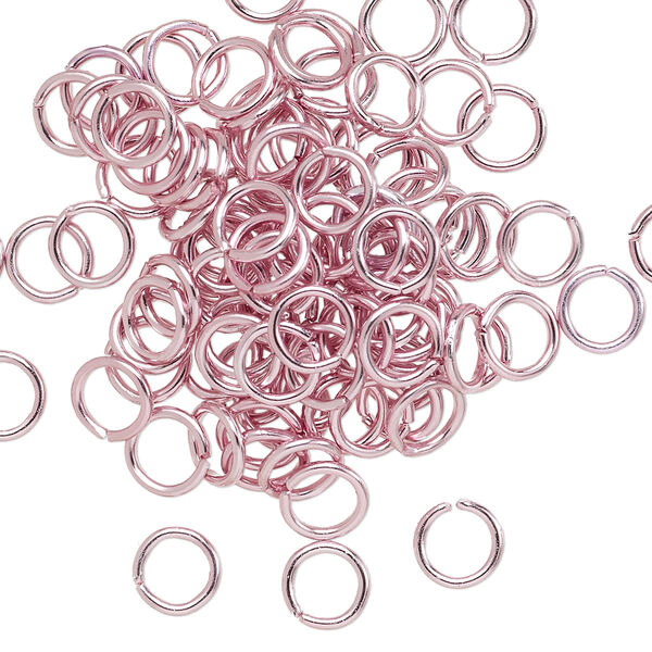 Jump ring, anodized aluminum, pink, 6mm round, 4.2mm inside diameter, 18 gauge. Sold per pkg of 100. image number 0