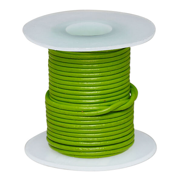 Cord, leather (dyed), green, 1-1.2mm round. Sold per 5-yard spool. image number 0