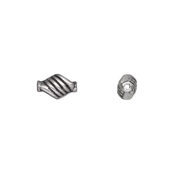 Bead, antique silver-plated "pewter" (zinc-based alloy), 10x6mm diamond tube. Sold per pkg of 50. image number 0