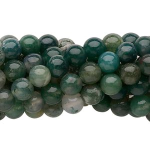 Moss agate 1pkg10, round bead natural 15.5-16 inch 6mm