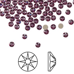 Flat back 1440pk dark rose foil back, Swarovski® 3-3.2mm XIRIUS rose round SS12 2088