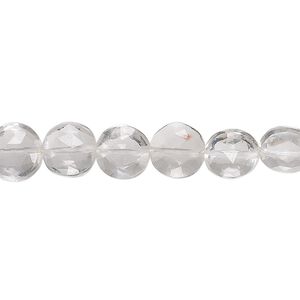Quartz crystal 1pkg1, hand-cut faceted puffed flat round bead natural 5 inch 8-9mm