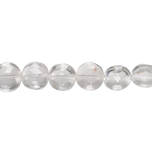 Quartz crystal 1pkg1, hand-cut faceted puffed flat round bead natural 5 inch 8-9mm image number 0