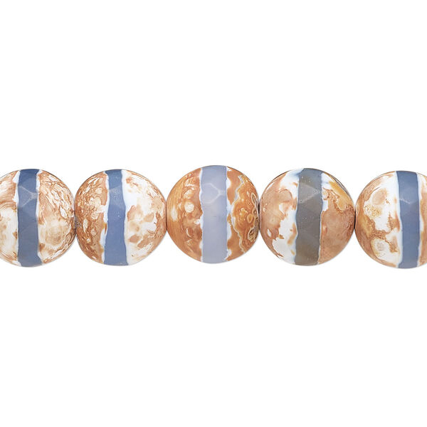 Bead, blue-brown agate (dyed/heated), matte, 9.5-10mm faceted round, B grade, Mohs hardness 6-1/2 to 7. Sold per 8-inch strand. image number 0