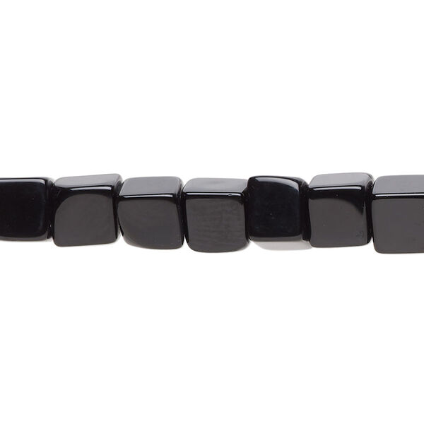 Bead, black onyx (dyed), 6x6mm cube, B grade, Mohs hardness 6-1/2 to 7. Sold per 15-1/2" to 16" strand. image number 0
