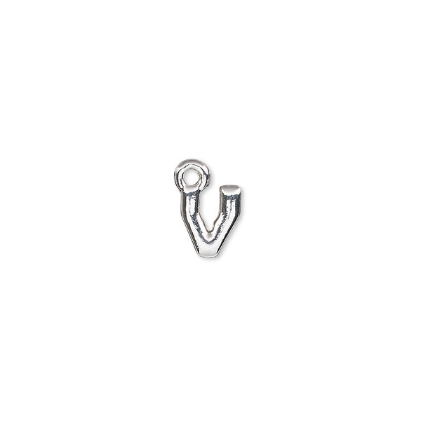Charm, silver-finished "pewter" (zinc-based alloy), 8x6.5mm alphabet letter V. Sold per pkg of 2. image number 0