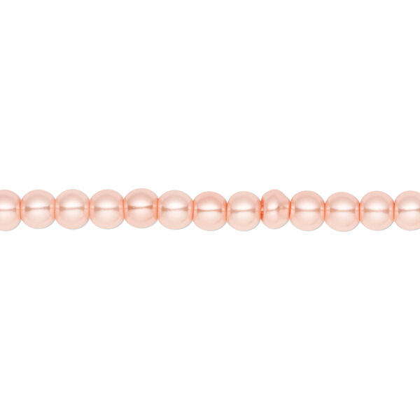 Bead, crystal pearl, peach, 4mm round. Sold per pkg of (2) 15-1/2" to 16" strands, approximately 200 beads. image number 0