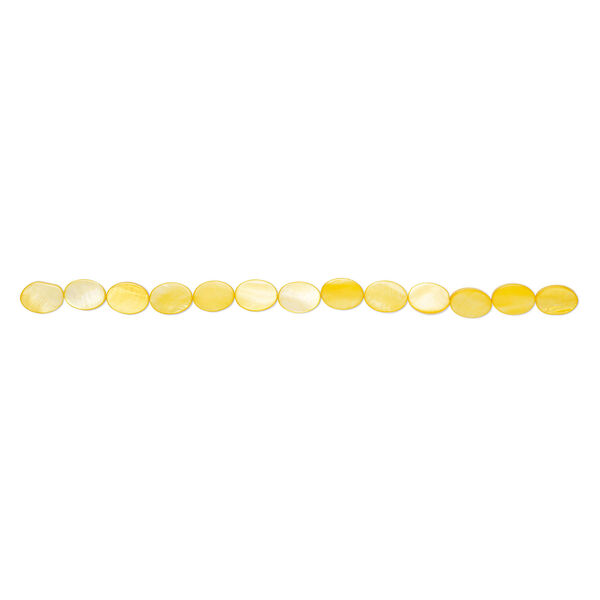 Mother-of-pearl shell 1pkg1, flat oval bead 15 inch golden yellow 18x13mm-18x14mm image number 1