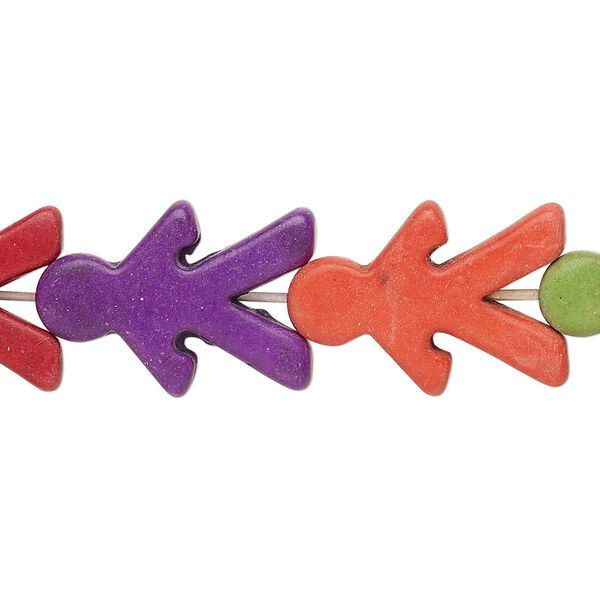 Bead, "howlite" (resin) (imitation), multicolored, 21x15mm-22x16mm flat person. Sold per 15-inch strand. image number 0
