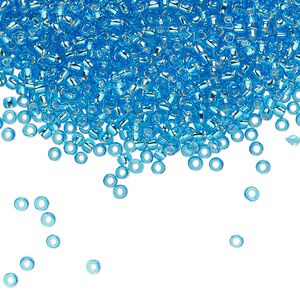 Seed bead, TOHO BEADS®, glass, pkg/50g, #11 round, transparent silver-lined dark aqua (TR-11-23B).