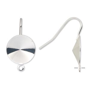Ear wire 1pkg10 Almost Instant Jewelry®, 21mm / 14mm rivoli glue-in setting, 18-20 gauge silver-finished brass 5 pair