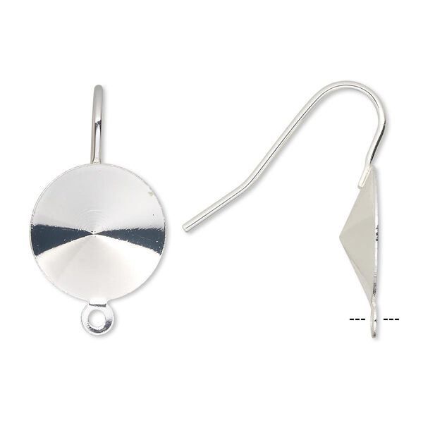 Ear wire 1pkg10 Almost Instant Jewelry®, 21mm / 14mm rivoli glue-in setting, 18-20 gauge silver-finished brass 5 pair image number 0