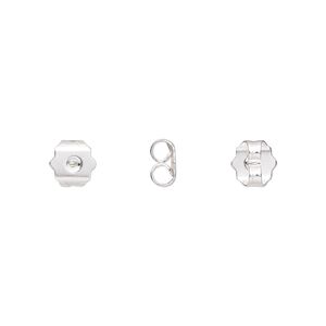 Earnut 1pkg100 silver-plated, 6x6mm star, brass 50 pair