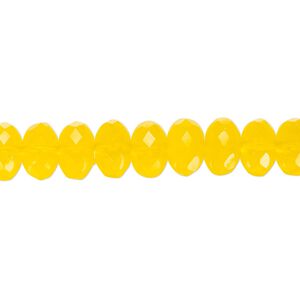 Bead, Czech fire-polished glass, transparent yellow, 9x5mm faceted rondelle. Sold per 15.5-16 inch strand.