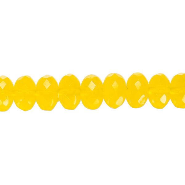 Bead, Czech fire-polished glass, transparent yellow, 9x5mm faceted rondelle. Sold per 15.5-16 inch strand. image number 0