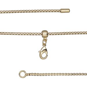 Chain 1pkg1 box, 1.2mm / lobster claw clasp, gold-finished brass adjustable 16-23.5 inch