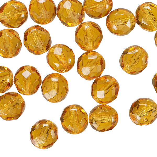 Bead 1pkg600 Czech fire-polished glass, honey, 8mm faceted round. 1/2 mass. image number 0