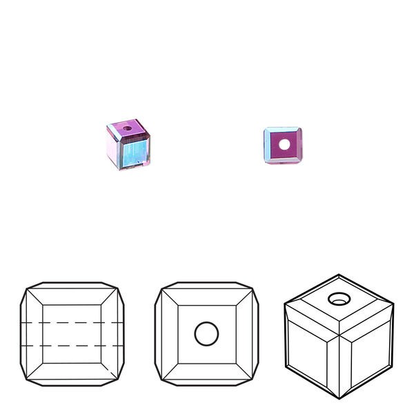 Bead 12pk fuchsia AB, Crystal Passions® 4mm cube 5601 image number 0