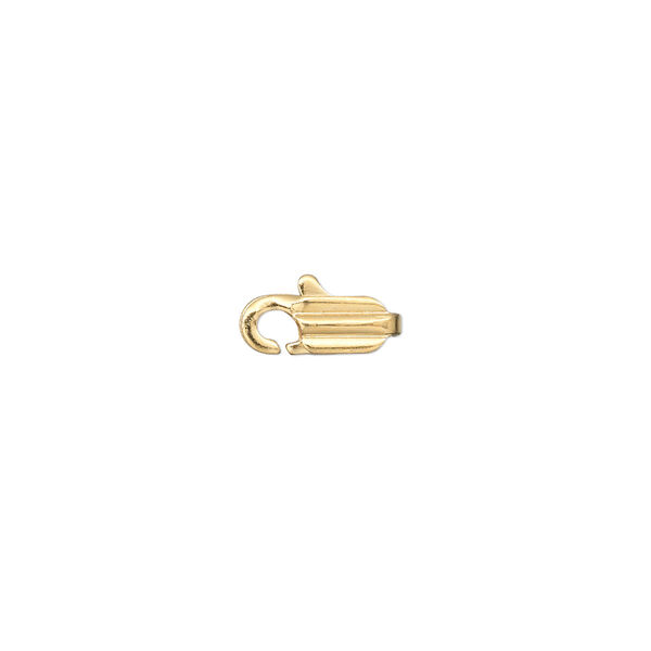 Clasp, lobster claw, gold-plated brass, 10x4mm with ribbed design. Sold per pkg of 10. image number 0