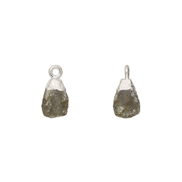 Drop, electro-coated labradorite (natural) and sterling silver, 8x5mm-9x7mm hand-cut nugget, Mohs hardness 6 to 6-1/2. Sold individually. image number 0