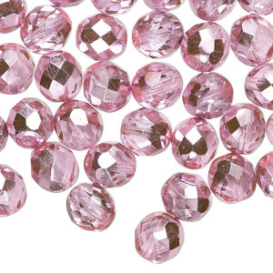 Bead, Czech fire-polished glass 1pkg600, opaque metallic bubblegum, 8mm faceted round.