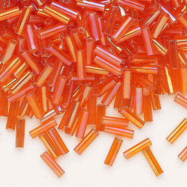 Bead, Preciosa Ornela Czech glass, bugle bead, pkg/500g, 1/4 inch, rainbow translucent dark orange, (91030). image number 0