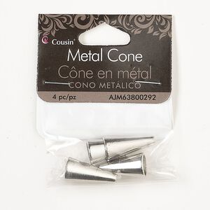 Cone, silver-finished "pewter" (zinc-based alloy), 18x9mm cone. Sold per pkg of 4.