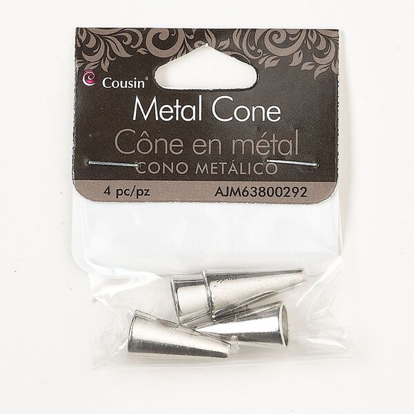 Cone, silver-finished "pewter" (zinc-based alloy), 18x9mm cone. Sold per pkg of 4. image number 0