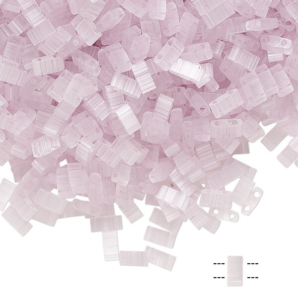 Seed bead, TILA®, glass, pkg/10g, 5x2.3mm half tila rectangle, translucent silk luster light pink, (HTL-2551). image number 0