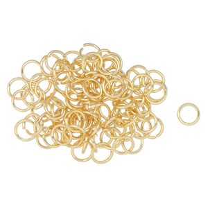 Jump ring, gold-finished brass, 11mm round, 8.2mm inside diameter, 15 gauge. Sold per pkg of 100.